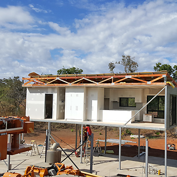 House modules are welded into place