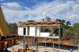 Welding house module onto column