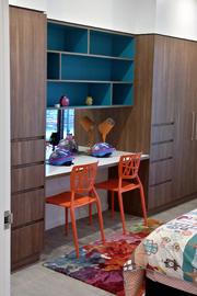 Kids bedroom with study area in cabinetry